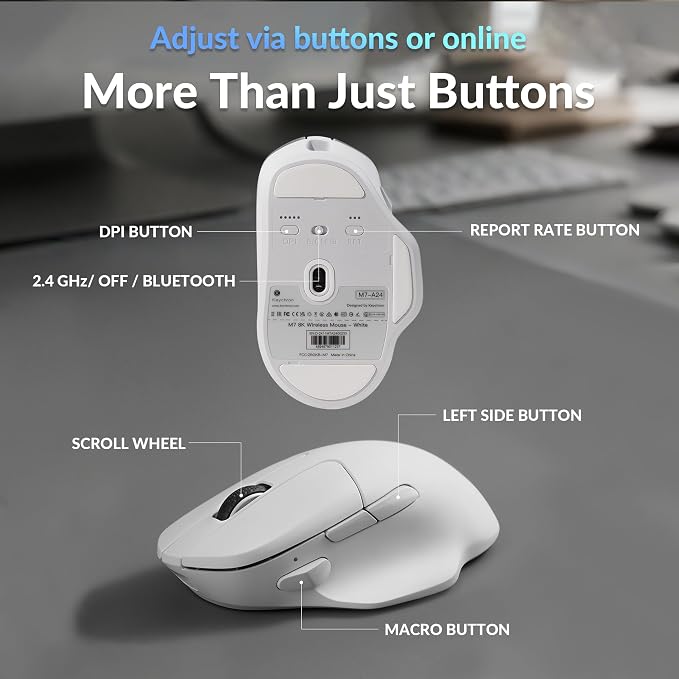 Keychron M7 8K Wireless Mouse, 30K DPI Optical Computer Mice, 2.4