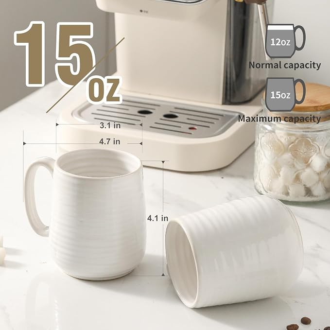 HASENSE Coffee Mugs Set of 4, 15 Ounce Porcelain Latte Mug Set