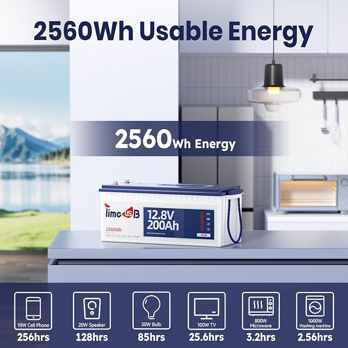 12V 200Ah Plus LiFePO4 Battery, Timeusb Lithium Battery