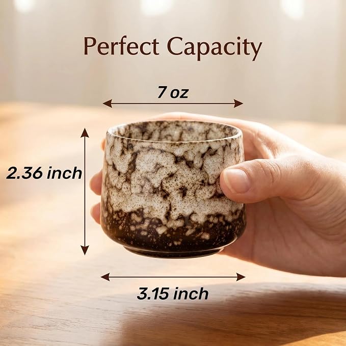 Japanese Tea Cups Set of 4pcs, 7oz/205ml Elegant Ceramic Matcha Cups