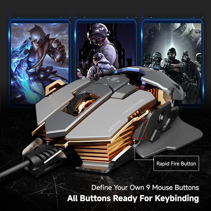 EWEADN G5 Wired Gaming Mouse, Ergonomic RGB Computer Mouse, 12800 Adjustable DPI