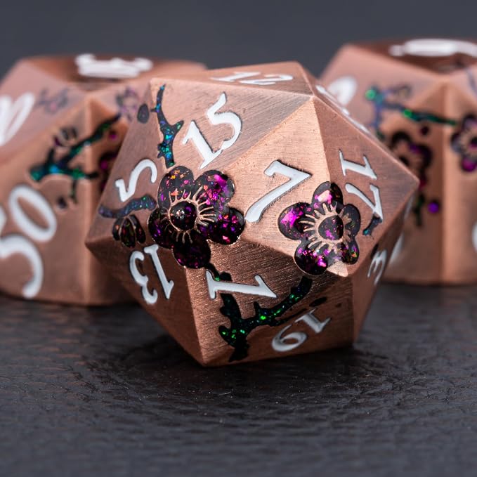Purple & Red DND Metal Dice, Pathfinder