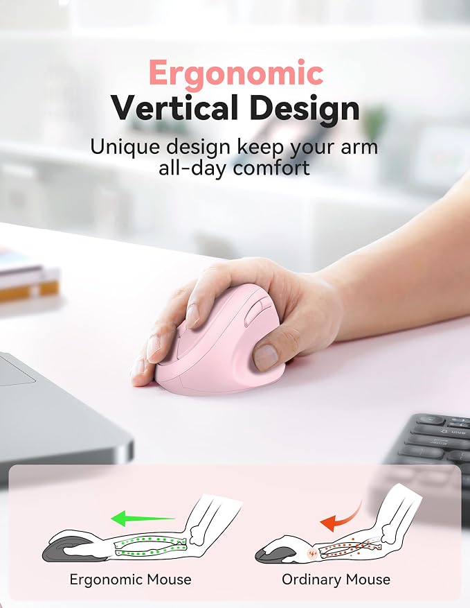 TECKNET Ergonomic Mouse, 4800 DPI Wireless Vertical Mouse, 5 Adjustable DPI