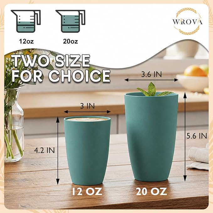 Wrova Wheat Straw Cups 6 PCS Good Alternative to Plastic Reusable Cups 12 oz