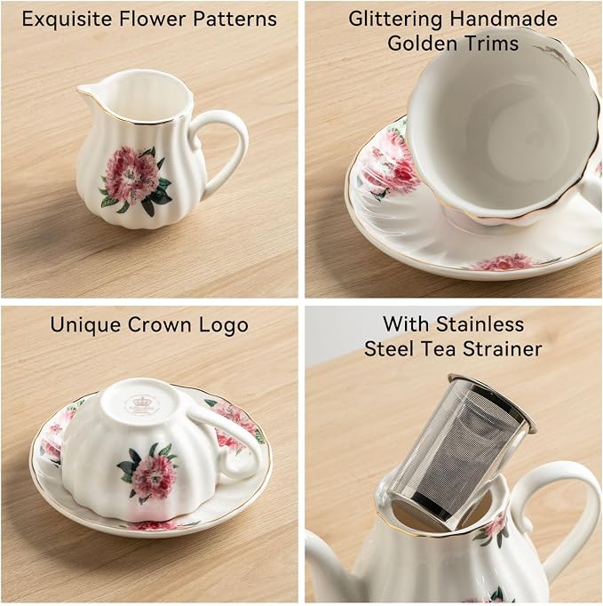 Sweejar Porcelain Tea Sets British Royal Series, 8 OZ Cups & Saucer Service