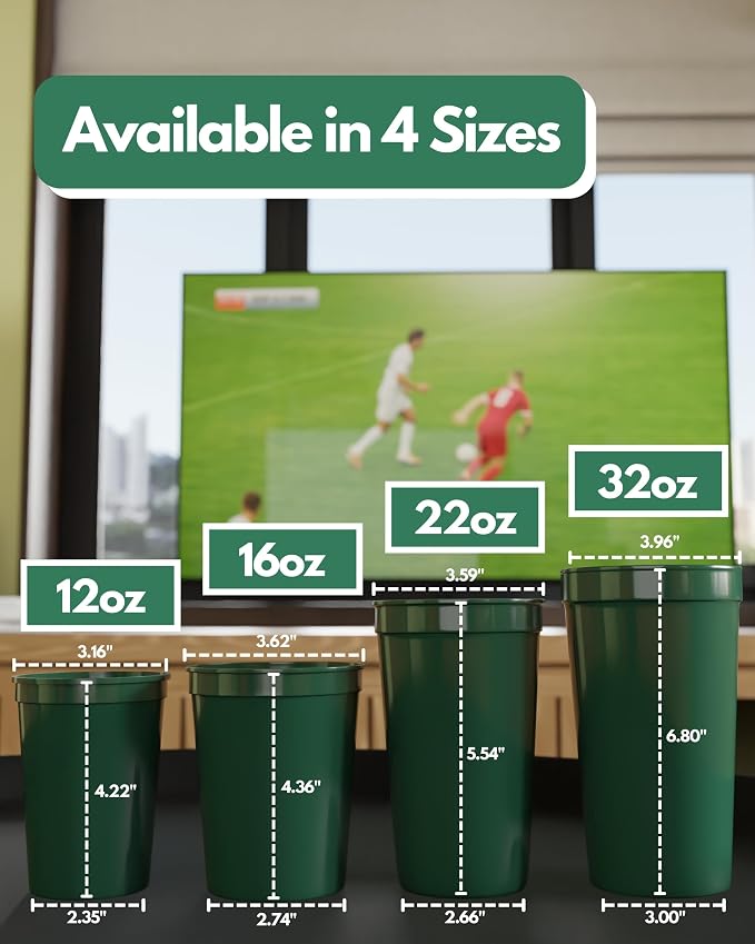 PartyPrints 100 Pack Small 10 to 12 oz Kelly Green Reusable Blank Plastic Cups