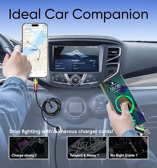 MAGIC JOHN 240W 4 in 1 Charging Cable, 6.6FT USB C to Lightning Cable, Chubby