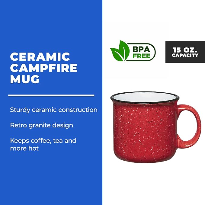 Set of 8 Ceramic Campfire Mugs – 15 Oz, Camping – Customizable