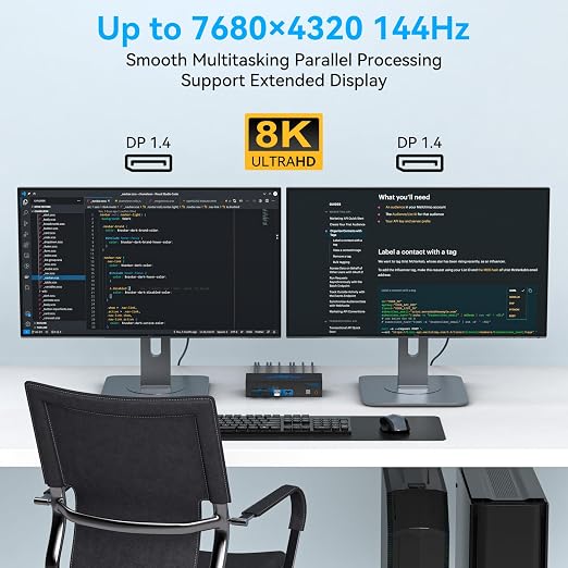 4K@144Hz Displayport KVM Switch 2 Monitors 2 Computers USB3.0 KVM Switch Dual
