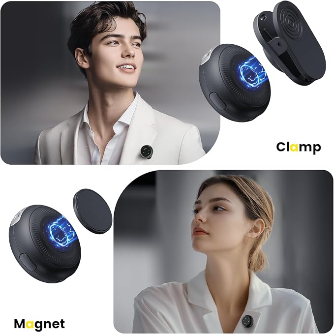 Wireless Lavalier Microphone for iPhone Android, 2in1 Magnetic & Clamp Lapel