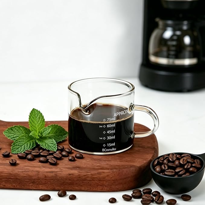 BCnmviku 2 PACK Espresso Glass Measuring Cup Triple Pitcher Milk Cup 75ML