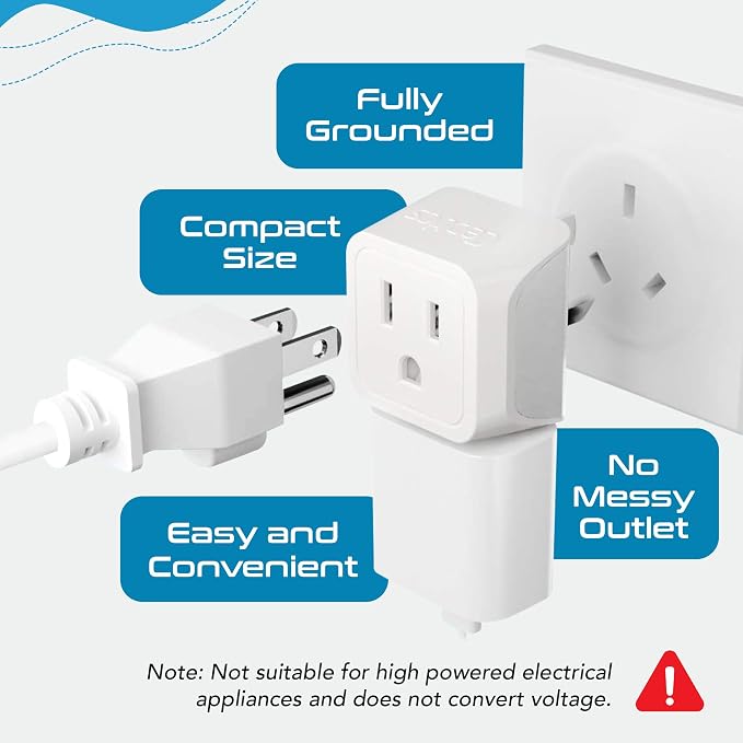 Ceptics Australia Power Plug Adapter, 2 in 1 Type I Plug Adapter, US to