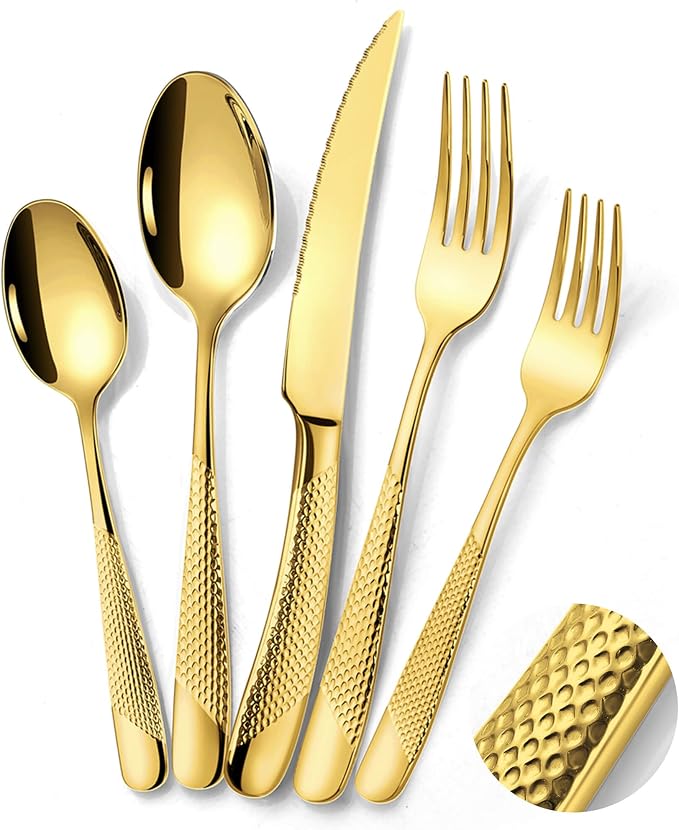 30-Piece Hammered Gold Silverware Set