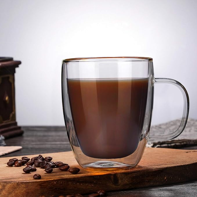 Glass Coffee Mug, Double Wall Insulated Glass Cup 12 Oz Heat-resistant Clear