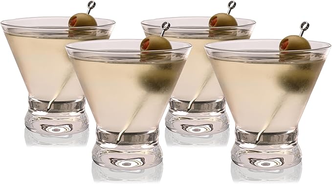 True Stemless Martini Glasses, 8 oz Modern Cocktail Glasses