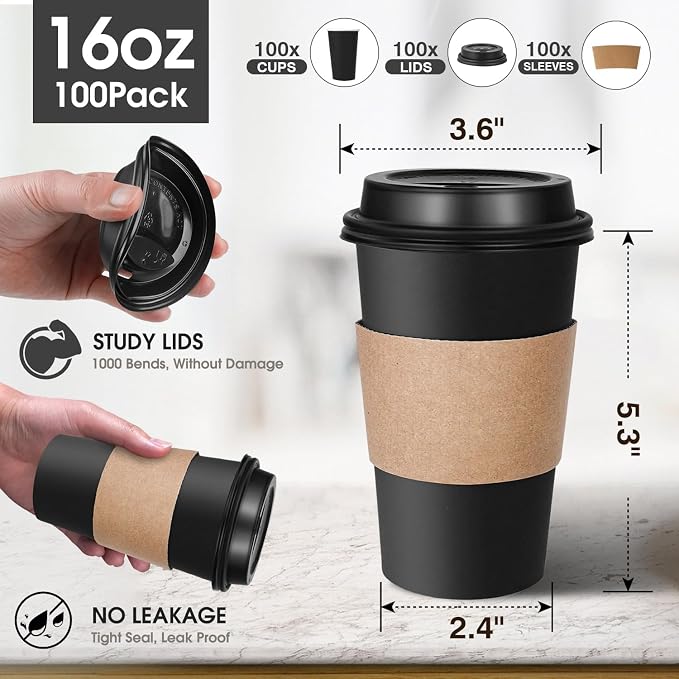 Ginkgo 100 Pack 16 oz Disposable Coffee Cups
