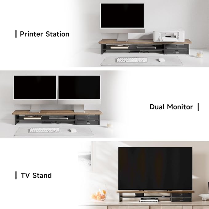 Fenge Monitor Stand, Dual Monitor Riser, 42.5inch Large Desk Computer Monitor