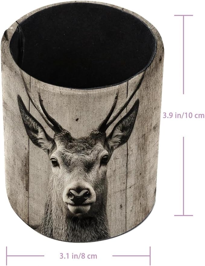 Leather Pen Holder for Desk, Ancient Wooden Wall Deer Pencil Cup Pen Organizer