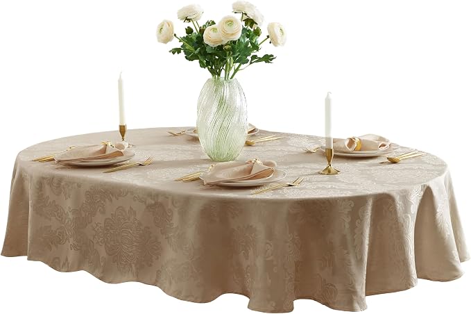 Newbridge Barcelona Luxury Damask Fabric Tablecloth, 60” Wide x 120” Oval