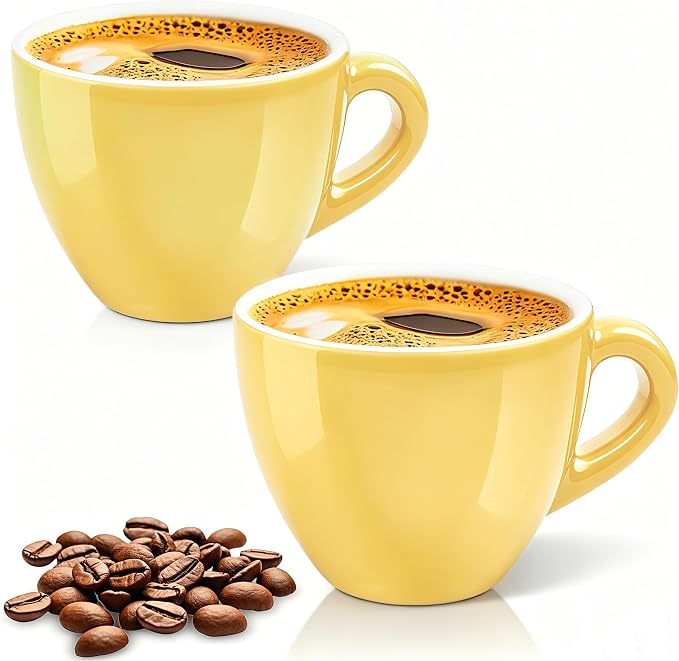 Pilnocok Ceramic Espresso Cups Set of 2, 2.5 oz Yellow Small Coffee Mugs |
