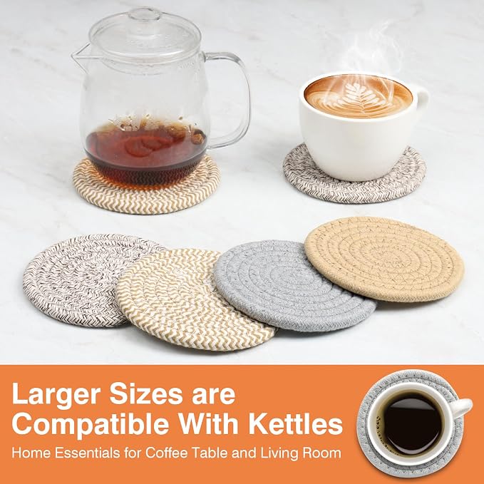Large 4.8" Cotton Coasters for Drinks Set of 2