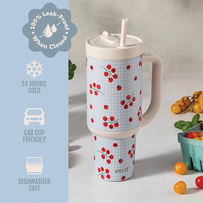 Ello Oasis 40oz Tumbler with Handle & Retracting Straw | Reusable Insulated