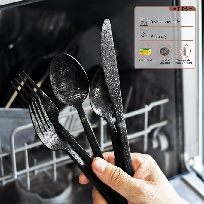 Alata Cube Black 20-Piece Forged Silverware Set Stainless Steel Flatware Set