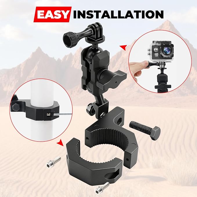 Jerbor Aluminum UTV ATV Camera Mount Holder 360° Compatible