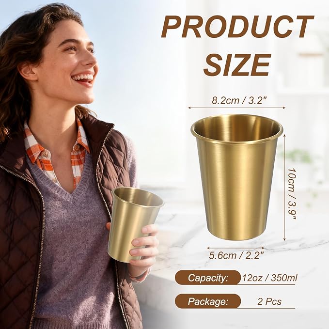 uxcell 2 Pcs Stainless Steel Cups, 12oz/350ml Metal Cups Double Wall Tumbler