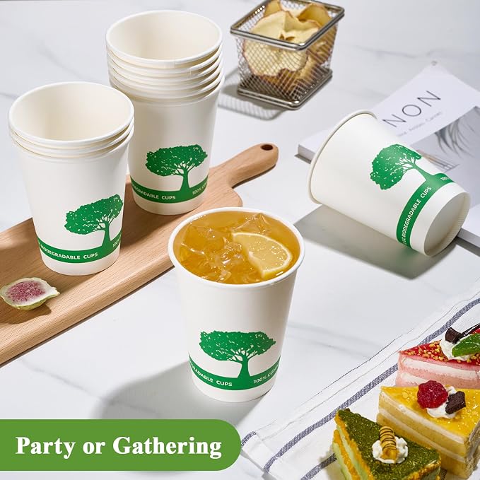 Vplus 270 Pack Compostable Paper Cups, 12 oz Paper Coffee Cups | Biodegradable