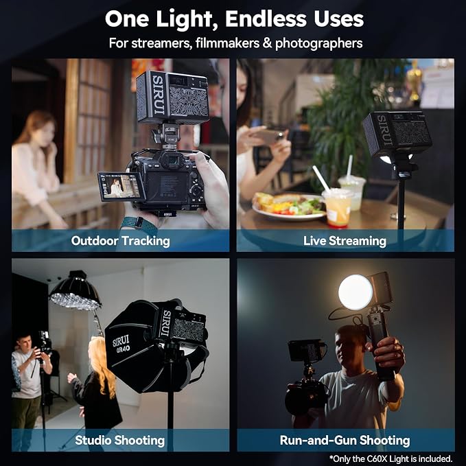 SIRUI C60X 60W Portable Photography Light, Ultra-Quiet 24.9dB & 0.53KG Compact