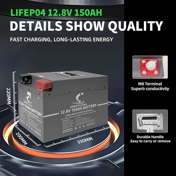 LiFePO4 Battery, 12V 150AH Lithium Battery