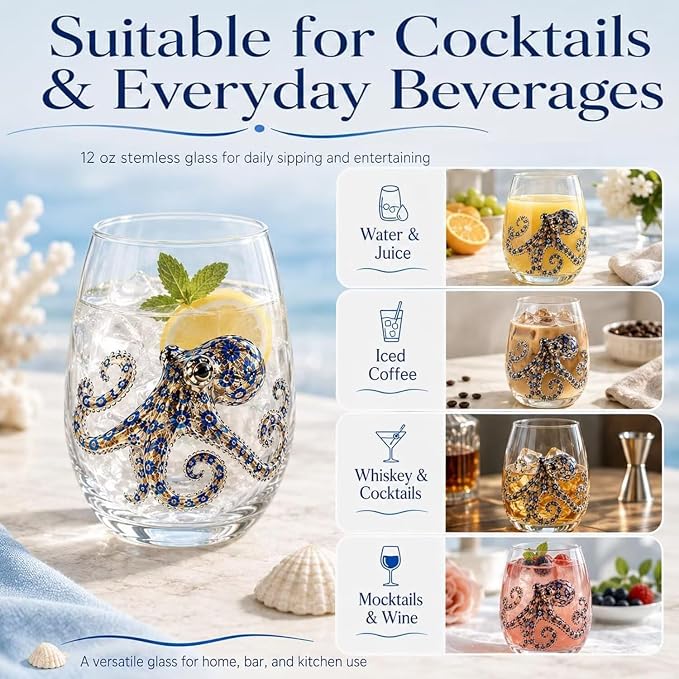 Starfish 3D Stemless Wine Glasses, Artistic Handcrafted Glassware | Novelty