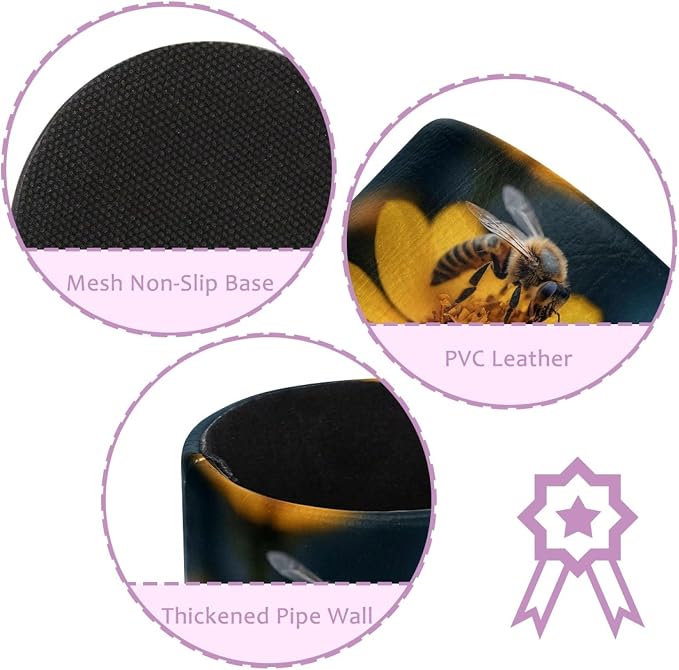 Leather Pen Holder for Desk, Honeybee Pencil Cup Pen Organizer Makeup Brush