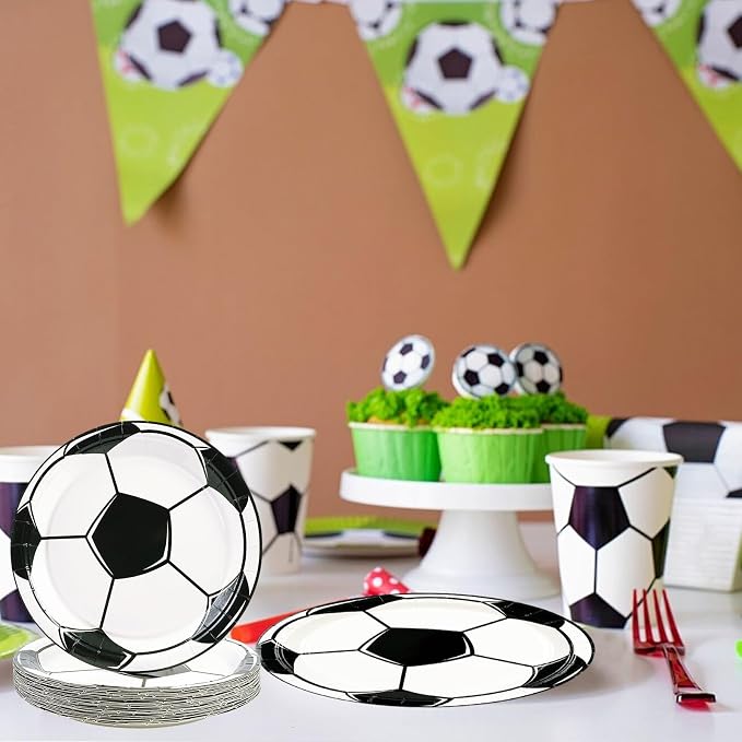 50PCS Soccer Plates and Napkins, 7inch Disposable Tableware Set | Soccer Themed