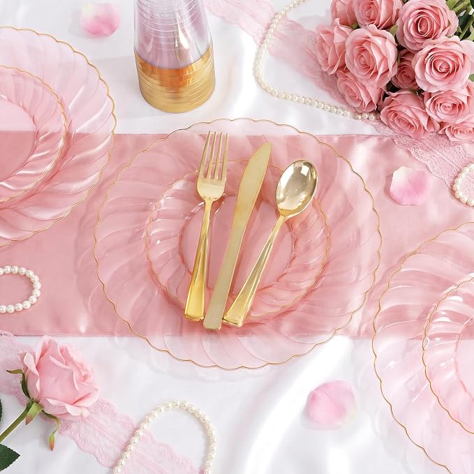 YOUBET 125Pieces Clear Pink Plastic Plates
