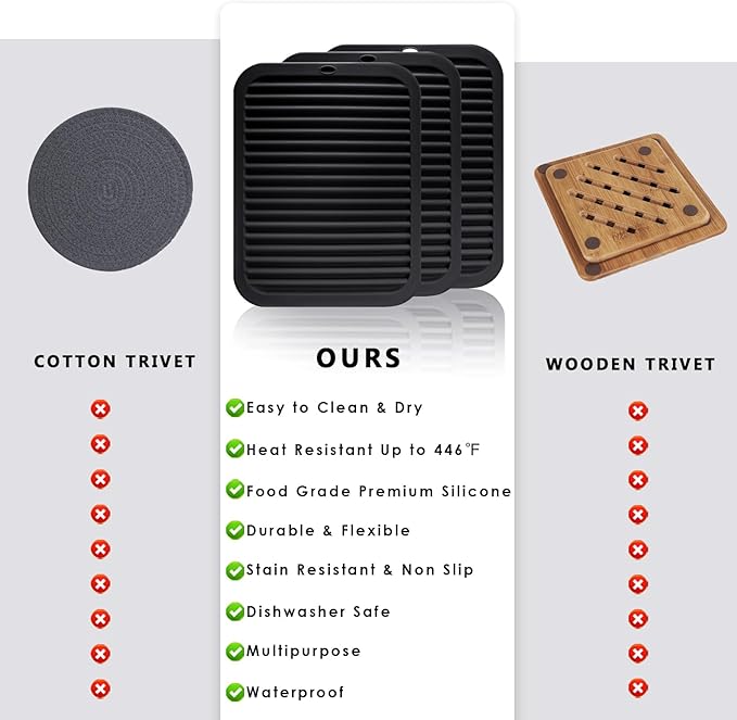 Silicone Trivets for Hot Pots and Pans, 3 Pack Heat Resistant Pot Holders for