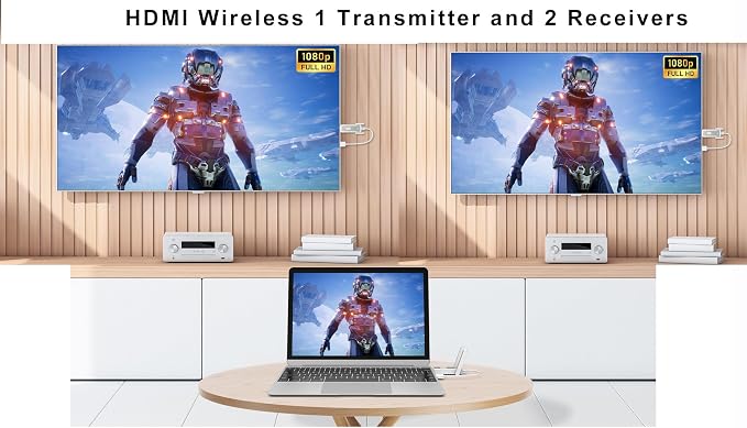 Wireless HDMI Transmitter and 2 Receivers 500FT/150M, 2.4G+5G Plug & Play