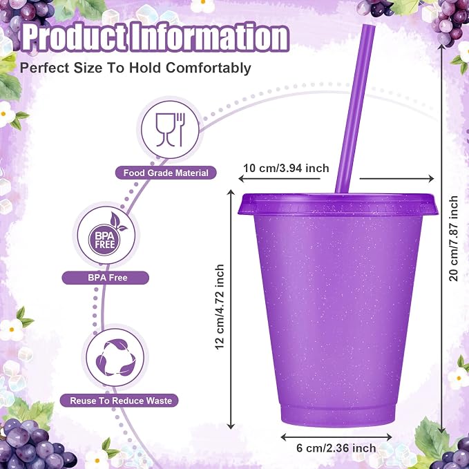 24 Pcs Plastic Tumblers with Lids and Straws, Reusable Cups with Lids Plastic