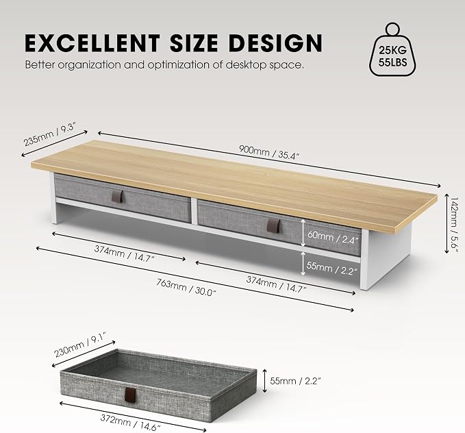 Fenge Monitor Stand with Drawer, 2 Tiers Dual Monitor Riser