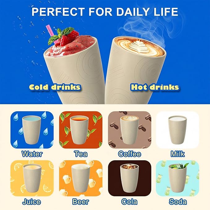 Unbreakable Wheat Straw Cups, Alternative to Plastic Cups Set 6 PCS, 16 OZ