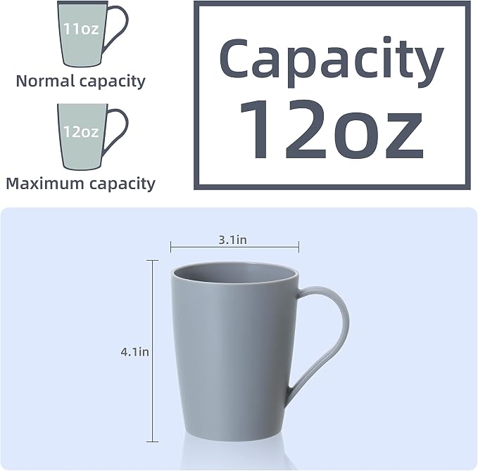Coffee Mugs Set of 6, 12 Ounce Plastic Coffee Cups Set, 3 Basic Colors |