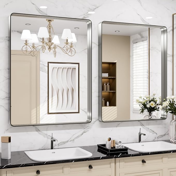 20X30 Inch Brushed Nickel Bathroom Mirror