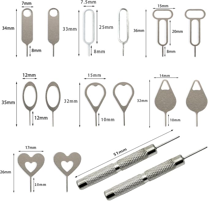 SIM Card Tool Kit with Eject Pins 16 Pcs Tray Openers Needle Ejector