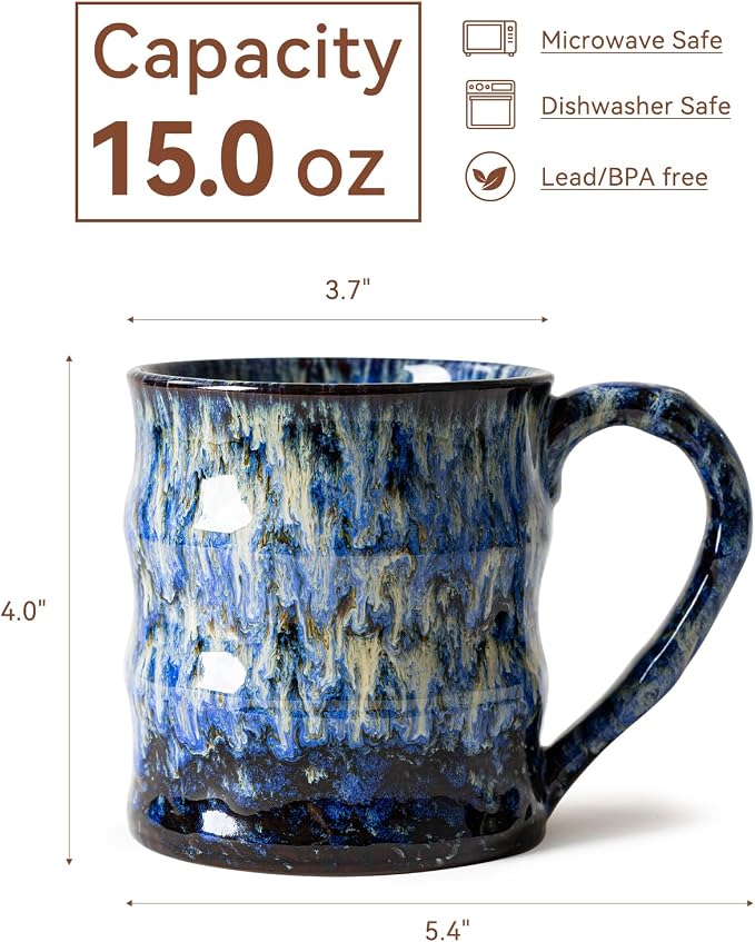 Unique Reactive Glaze Ceramic Coffee Mug - 15 oz Large Coffee Cup