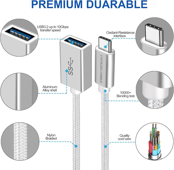 USB C to USB 3.2 Adapter, Transfer up to 10Gbps, Type C to USB(Male-Female OTG