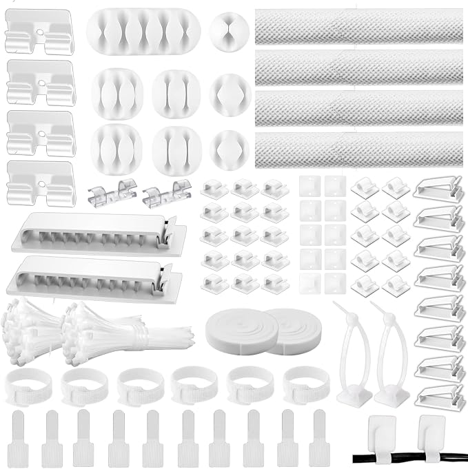 Cable Management Kit, 67 Adhesive Cable Clips, Topavatop Desk Cord Organizer