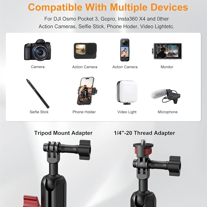 Camera Suction Cup Mount Kits-360°Ball Head Magic Arm, Double-Layer Suction Cup