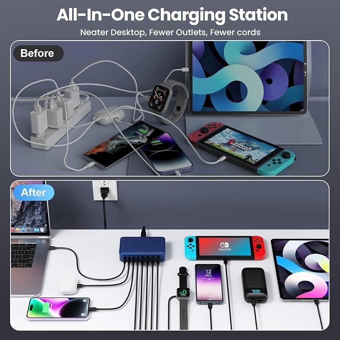 USB C Charger 200W USB C Charger Block, Upgraded GaN III 8-Port Fast Charging