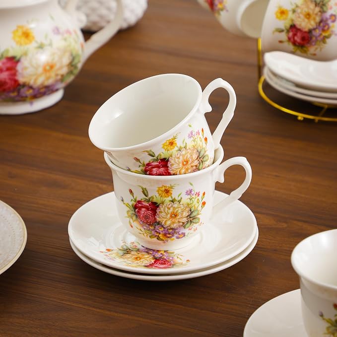 20-Pieces Porcelain Tea Sets For Women, Tea Set For Adult